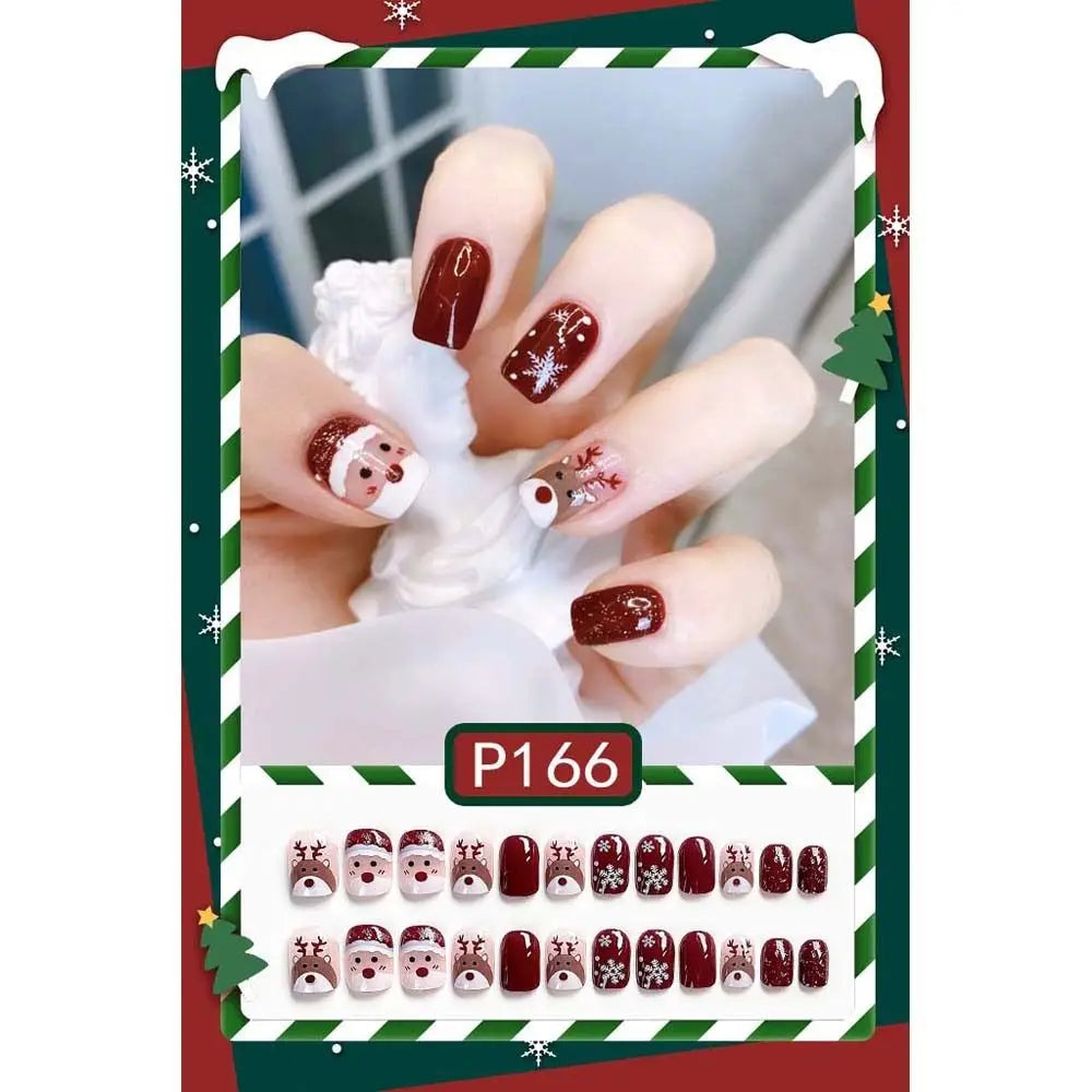 24Pcs/set Christmas Snowflake Christmas False Nails Nail Supplies Elk Pattern Christmas Fake Nails DIY Nail Accessories
