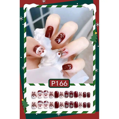 24Pcs/set Christmas Snowflake Christmas False Nails Nail Supplies Elk Pattern Christmas Fake Nails DIY Nail Accessories