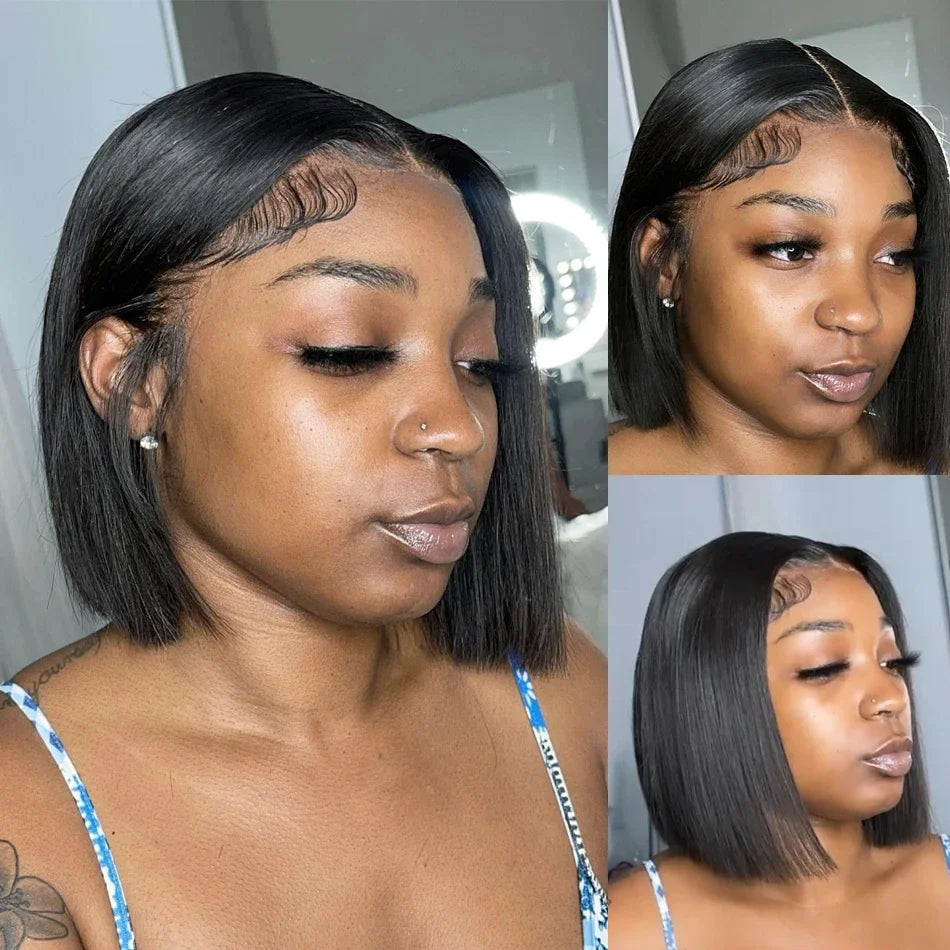 Straight 13x4 Short Bob Remy Hair HD Transparent Lace Full Lace Frontal Wigs 100% Human Hair For Women 4x4 5x5 Lace Closure Wig