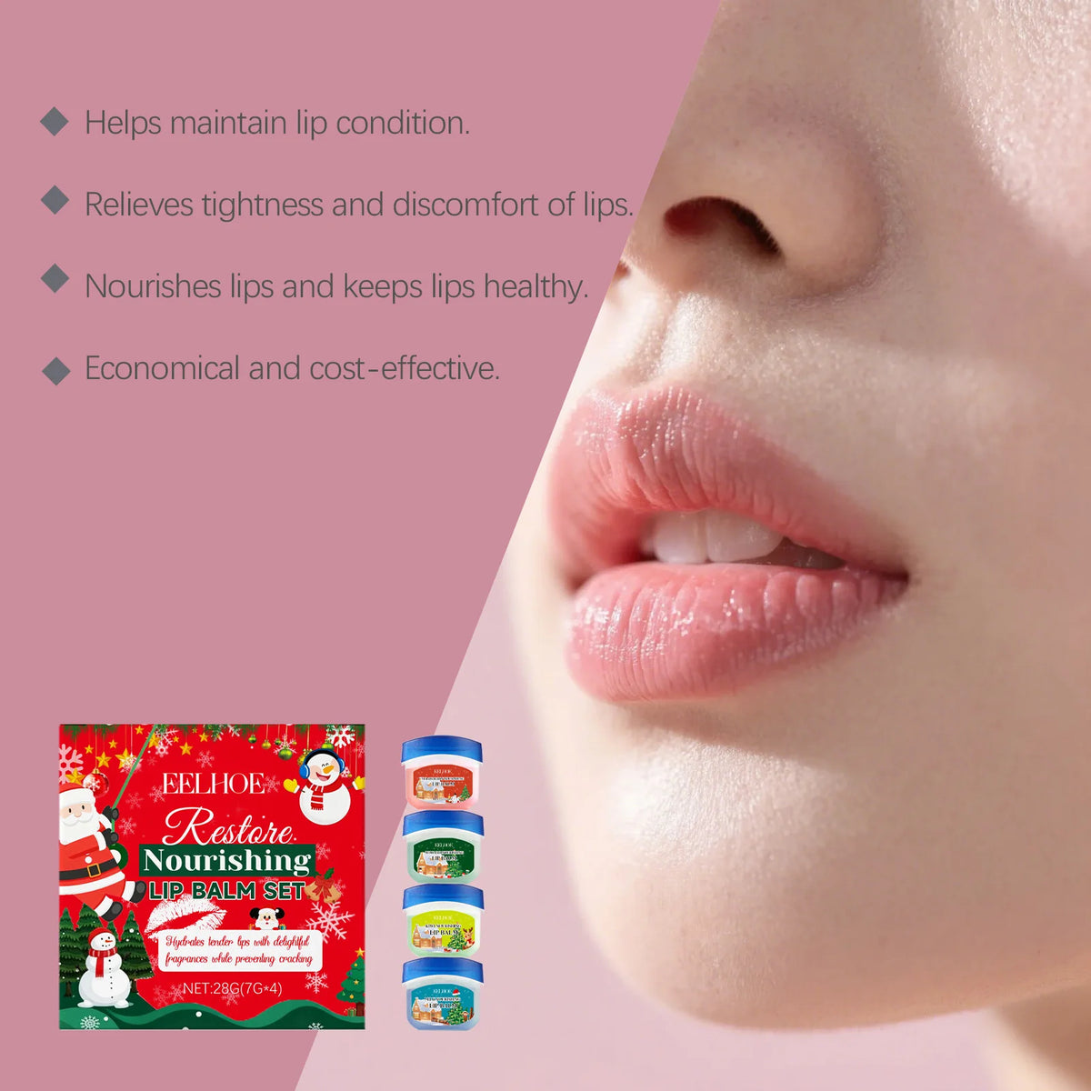 4pcs/kit Christmas Lip Balm Set Moisturizing Anti Cracking Hydrating Nourishing Plump Lips Lipstick Skin Care Christmas Box Gift
