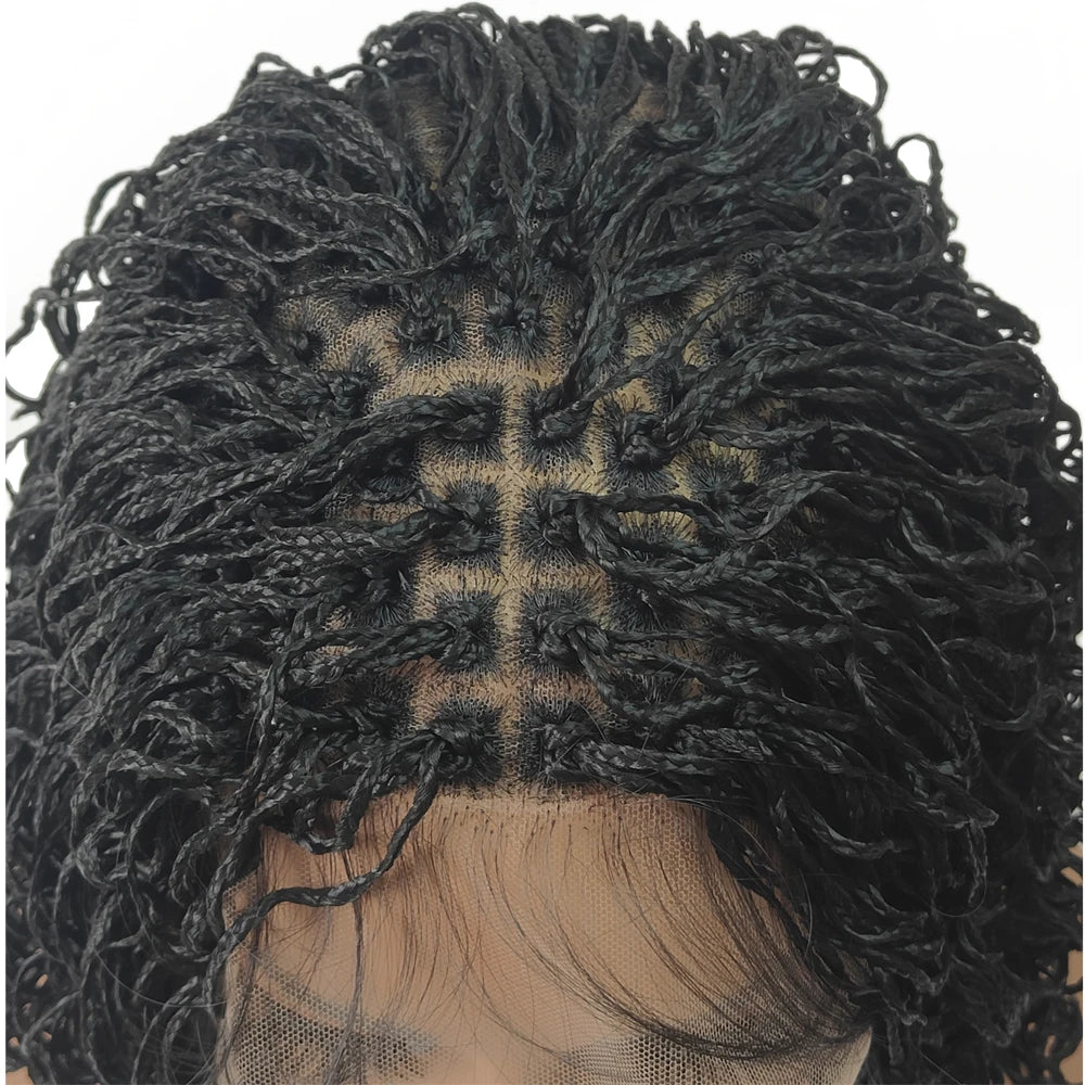 12Inches Synthetic Lace Front Braided Wig Short Bob Braids Handmade Micro Cornrow Braid Knotless Box Braid Curly Wigs