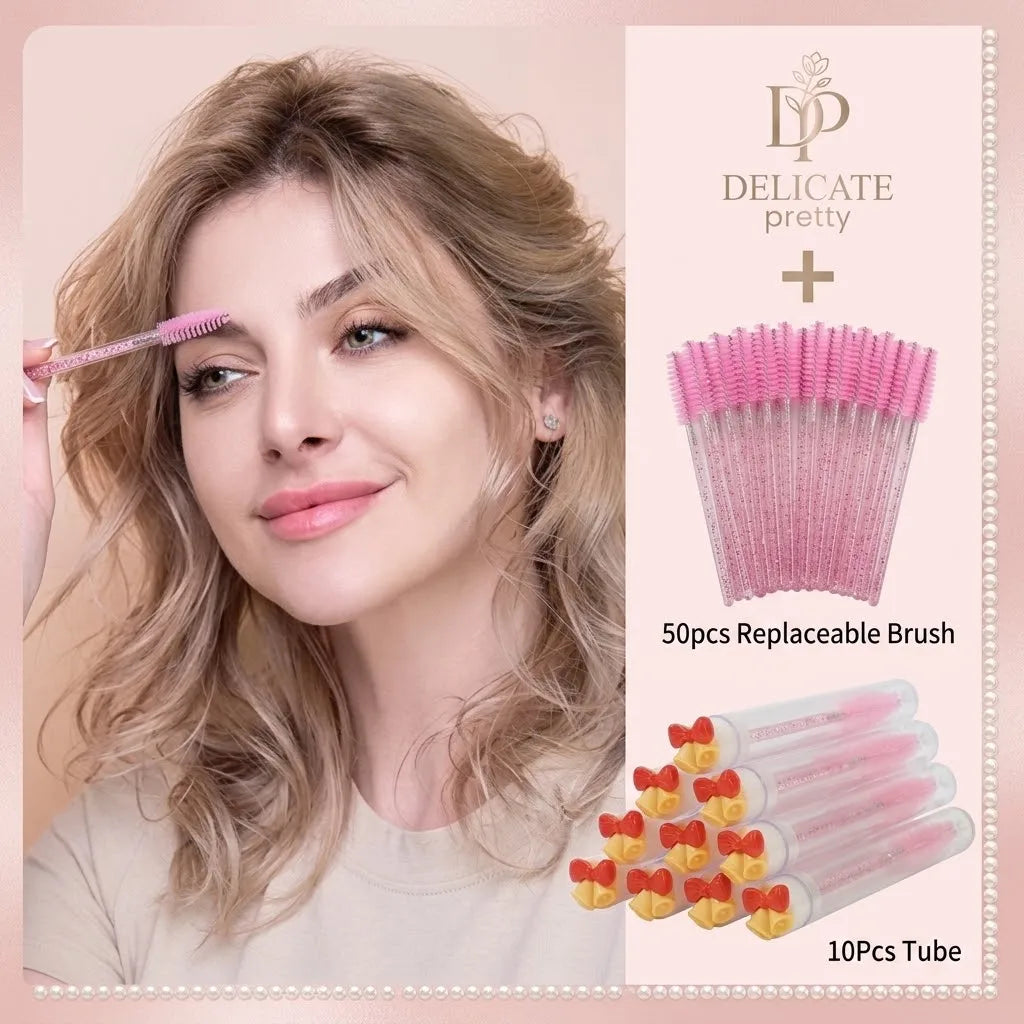 10PCS Christmas Mascara Wand in Tube with 50pcs Nylon Bristles for Eyelash Extension and Replacement Eyelash Brush Eyelash Comb