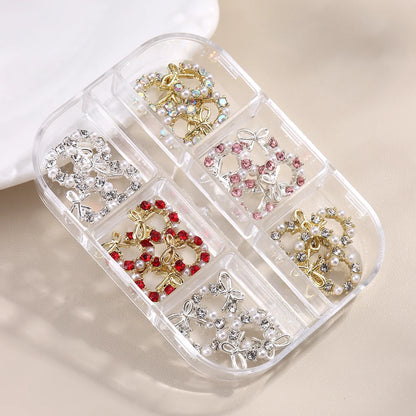 3D Christmas Nail Art Charms; Gold & Silver Bows and Wreaths; Cute Winter Designs for DIY Manicures and Salon Accessories