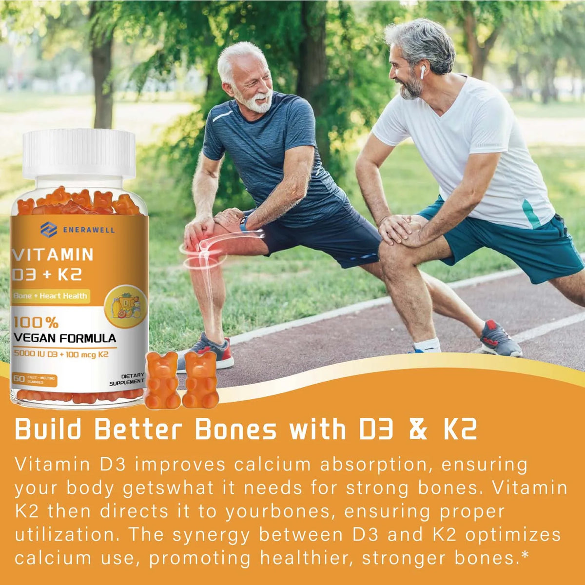Vitamin D3 5000IU and 100 Mcg Vitamin K2 Gummies for Calcium Absorption, Bone Regeneration, Immune Support