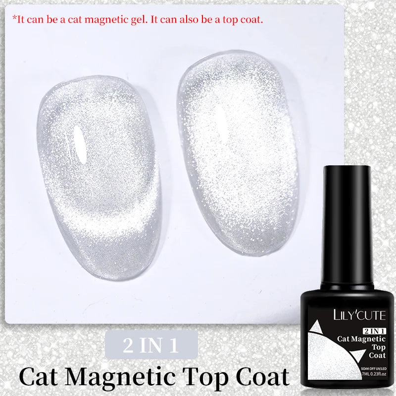 LILYCUTE 7ML 3 IN 1 Platinum Cat Magnetic Gel Nail Polish Silver Moonlight Magnetic Nail Sparkling Glitter Semi Permanent UV Gel