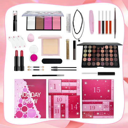 2025 Christmas Countdown Makeup Set Lipstick Eye Shadow Cosmetics 24pcs Holiday Beauty Advent Calendar Gift Box for Women Girls