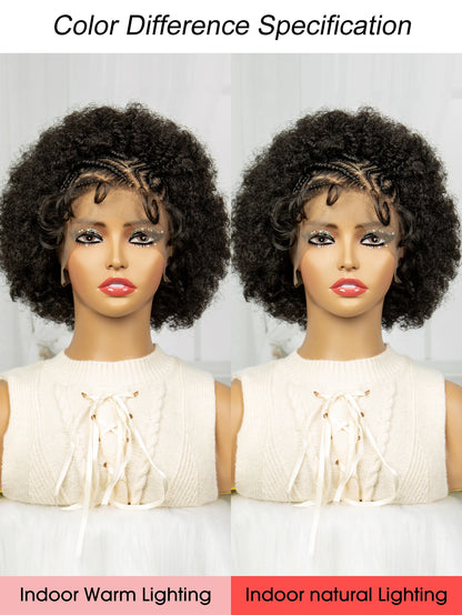 Synthetic Cornrow Braided Wig with Baby Hair 13x6 Lace Front Afro Kinky Curly Short Braids Transparent Lace Wig for Black Women