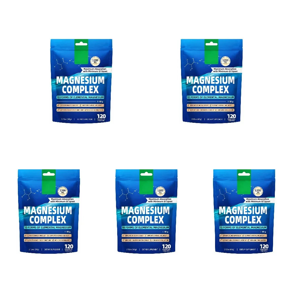 Magnesium Complex Capsules,Bone, Muscle, Heart Health,Restful Sleep,10 Forms of Elemental Magnesium for Absorption,120 Capsules