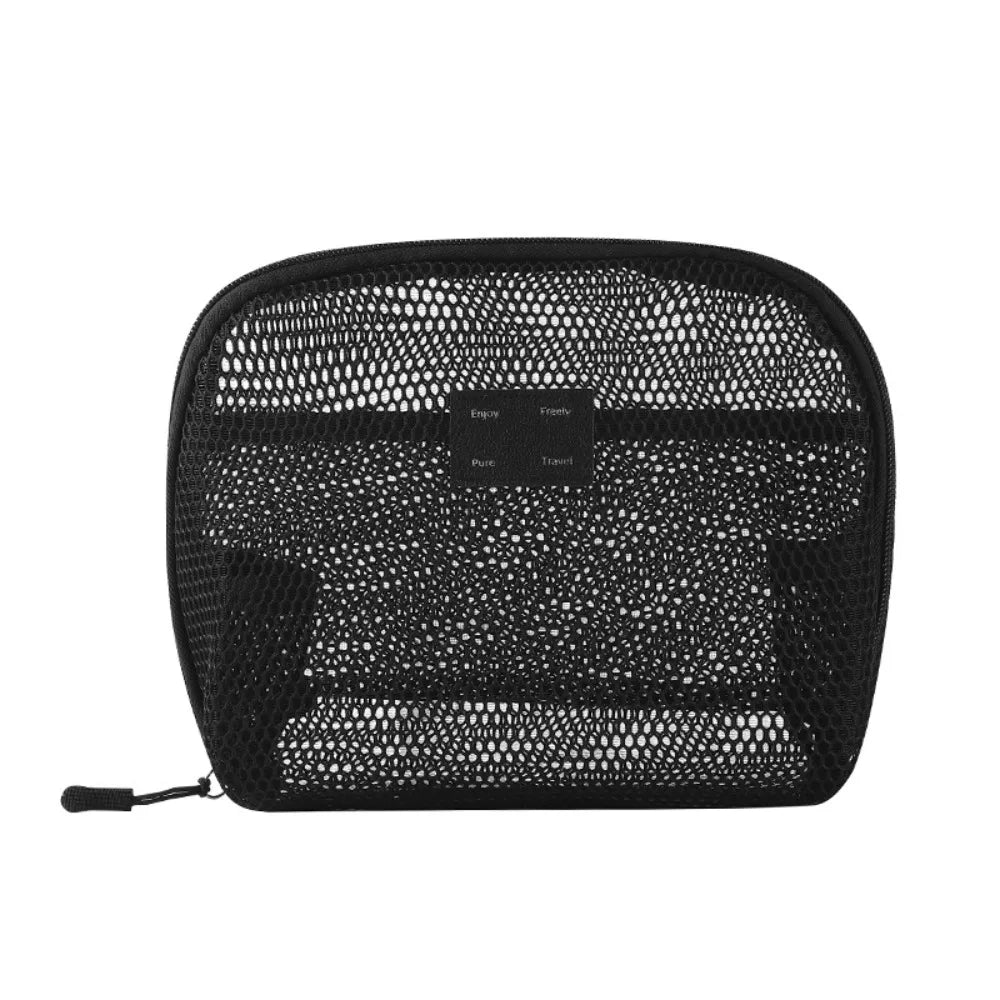 Casual Nylon Cosmetic Bag With Zipper Hand-held Mesh Makeup Bags Multipurpose Mesh Storage Pouch Women