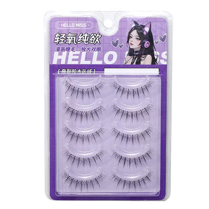 5 Pairs False Eyelashes Lash Extension Reusable U-shaped Natural Fake Lashes Make Up Transparent Stem Korean Eye Makeup Tool
