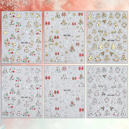 2 to 12 Sheets 5D Gold Silver Christmas Nail Decals Crystal Rhinestone Snowflake Xmas Tree Self Adhesive Nail Art Stickers