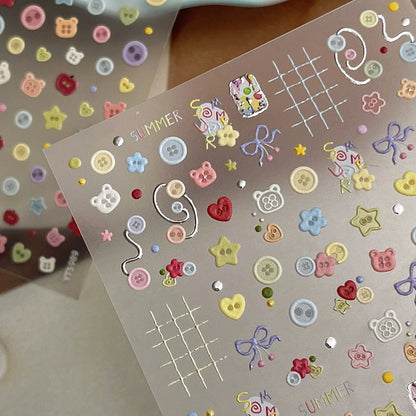 Kawaii 2PCS/Pack Embossed Bear DIY Stickers Scrapbook Sticker For Journal Material Nail Sticker Set