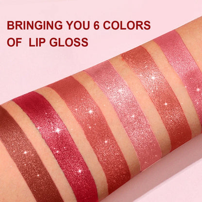 6 Color Metallic Velvet Lipstick Diamond Sparkle Pearlescent Fine Shimmer 12H Waterproof Non-Stick Cup Lip Makeup Women Cosmetic