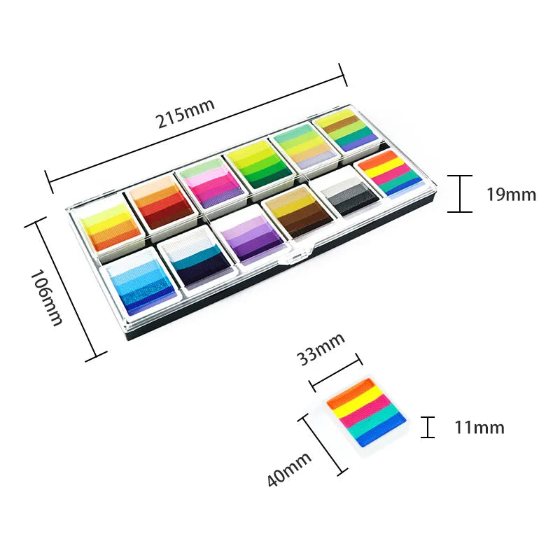 Professional Body Art 12 Colors Pastel Neon UV Color Rainbow Split Cake Face Paint Palette for Halloween Christmas