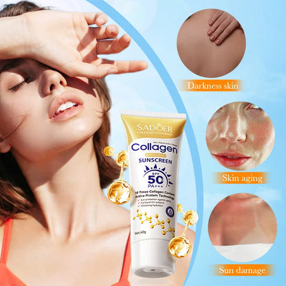SADOER Spf 50+ Collagen Sunscreen for Face Body Sun Block Whitening Creams Solar Blocker Anti-aging Facial Sunscreen