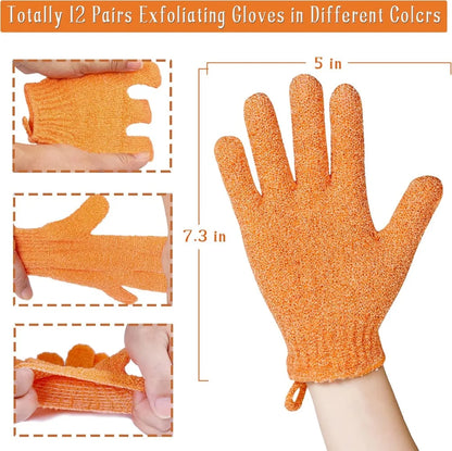 24 Pieces Exfoliating Bath Gloves, Beauty Spa Massage Skin Shower Gel Body Scrub Gloves with Loops - 12 Colors