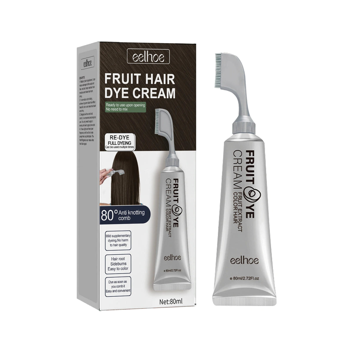 Fruit and Vegetable Hair Cream, Naturally Gentle, Long-Lasting, Does Not Damage Scalp or Hair, Easy to Color, Black Hair Cr