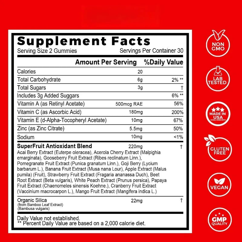 fruit gummies contain 12 types of super fruits, collagen supplements for immune and antioxidant support, gluten free, non GMO