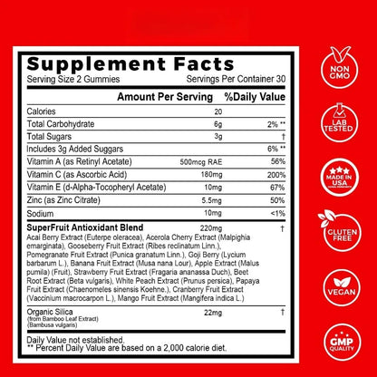 fruit gummies contain 12 types of super fruits, collagen supplements for immune and antioxidant support, gluten free, non GMO