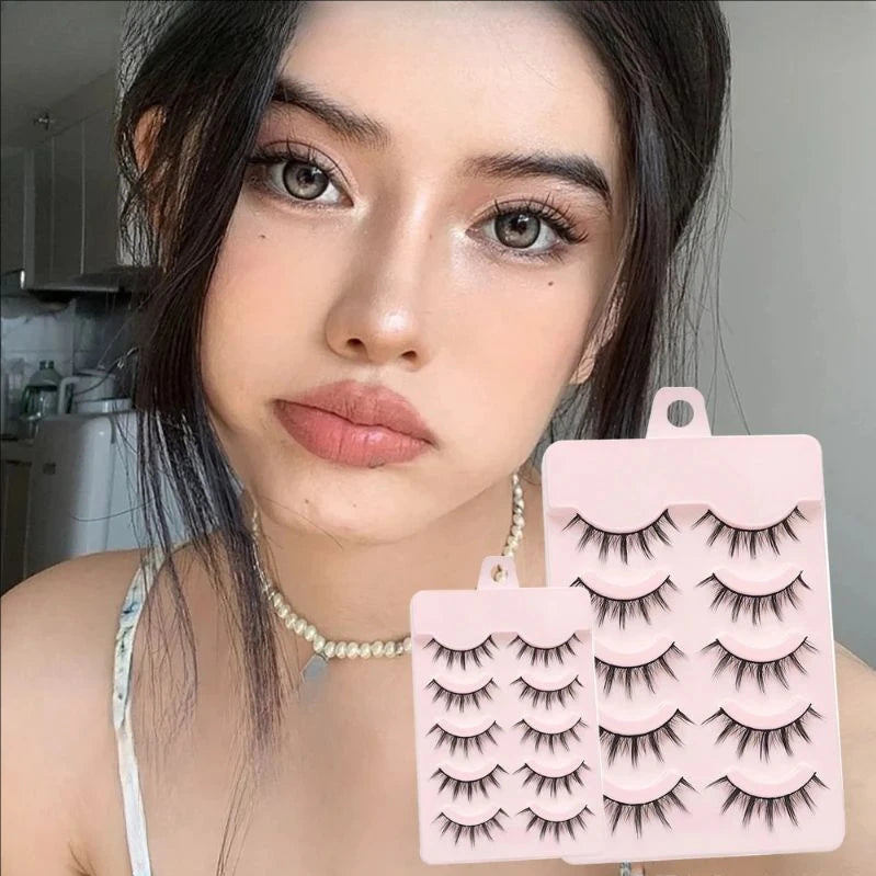 MJ 5Pairs Little Devil False Lashes Natural Fake Eyelashes Fluffy Soft Daily COS Full Strip Lashes Band