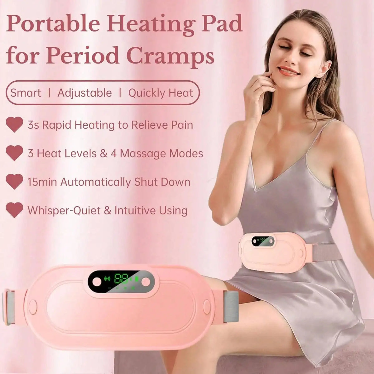 1Pc 3 Heat Levels 4 Massage Modes Menstrual Heating Pad, Cordless Rechargeable Electric Waist Massager, Portable Warm Belly Belt For Women Period Pain Relief