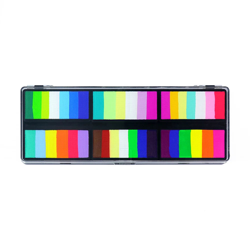 Professional Body Art 12 Colors Pastel Neon UV Color Rainbow Split Cake Face Paint Palette for Halloween Christmas