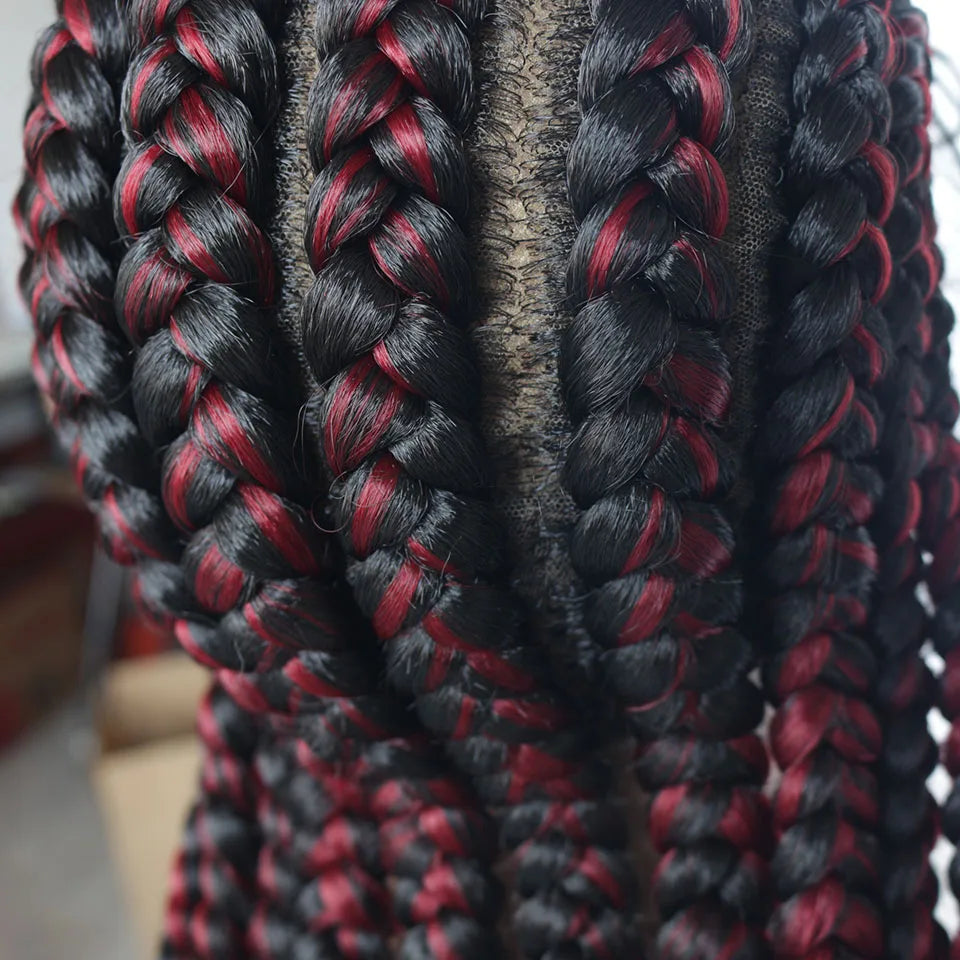Ombre Silber Grey Full Lace 11 Braids Braided Wig With Baby Hair Box Braiding Wig African Long Synthetic Hair Knotless Wig