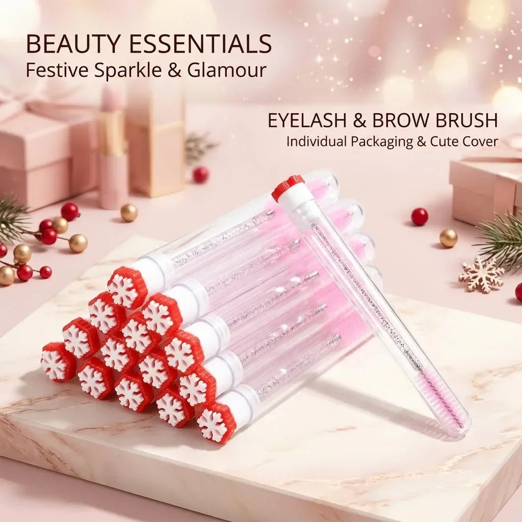 10pcs Christmas Mascara Eyelash Brush in Tube with Santa Claus Cap, Dust-Proof Reusable Mascara Wand Lash Applicator Makeup Tool