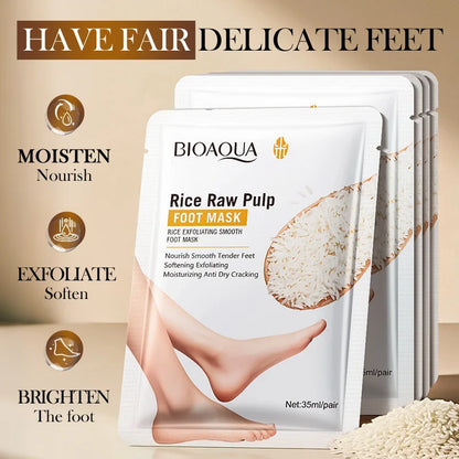 5 Pairs BIOAQUA White Rice Foot Mask Moisturizing Foot Peeling Mask Exfoliating Feet Spa Pedicure Exfoliant Feet Skin Care