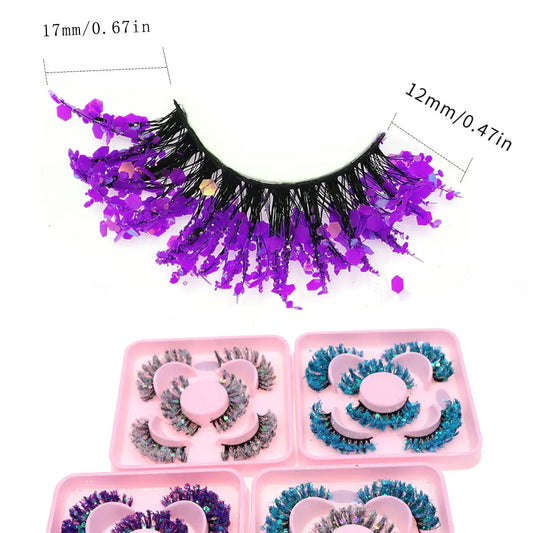 3 Pair Halloween Style Dreamy Sequins Glitter False Eyelashes Whole Strip Fluffy DIY Lashes Cosplay Stage Eye Makeup
