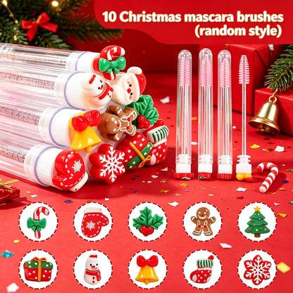 10Pcs Christmas Mascara Wands Disposable Eyelash Brushes Spoolies for Lash Extension Eyebrow Applicator Xmas Makeup Gift for Her