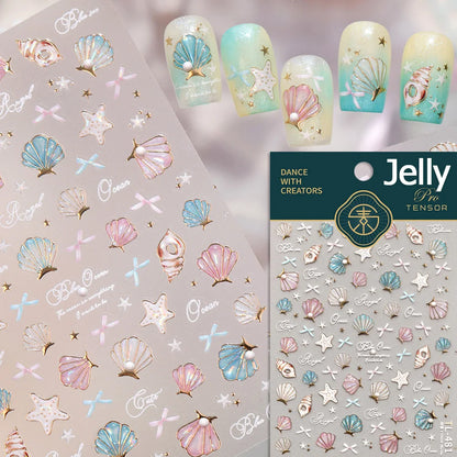 Gold Stamped Shell Conch Scallop Starfish Pearl 5D Embossed Self Adhesive Nail Art Stickers Delicate Ocean Style Manicure Decals