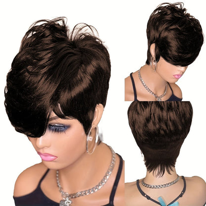 Pixie Cut Wig For Women Human Hair Short Wigs With Bangs Brazilian Real Full Machine Made Layered Wig Hair Replacement Wig