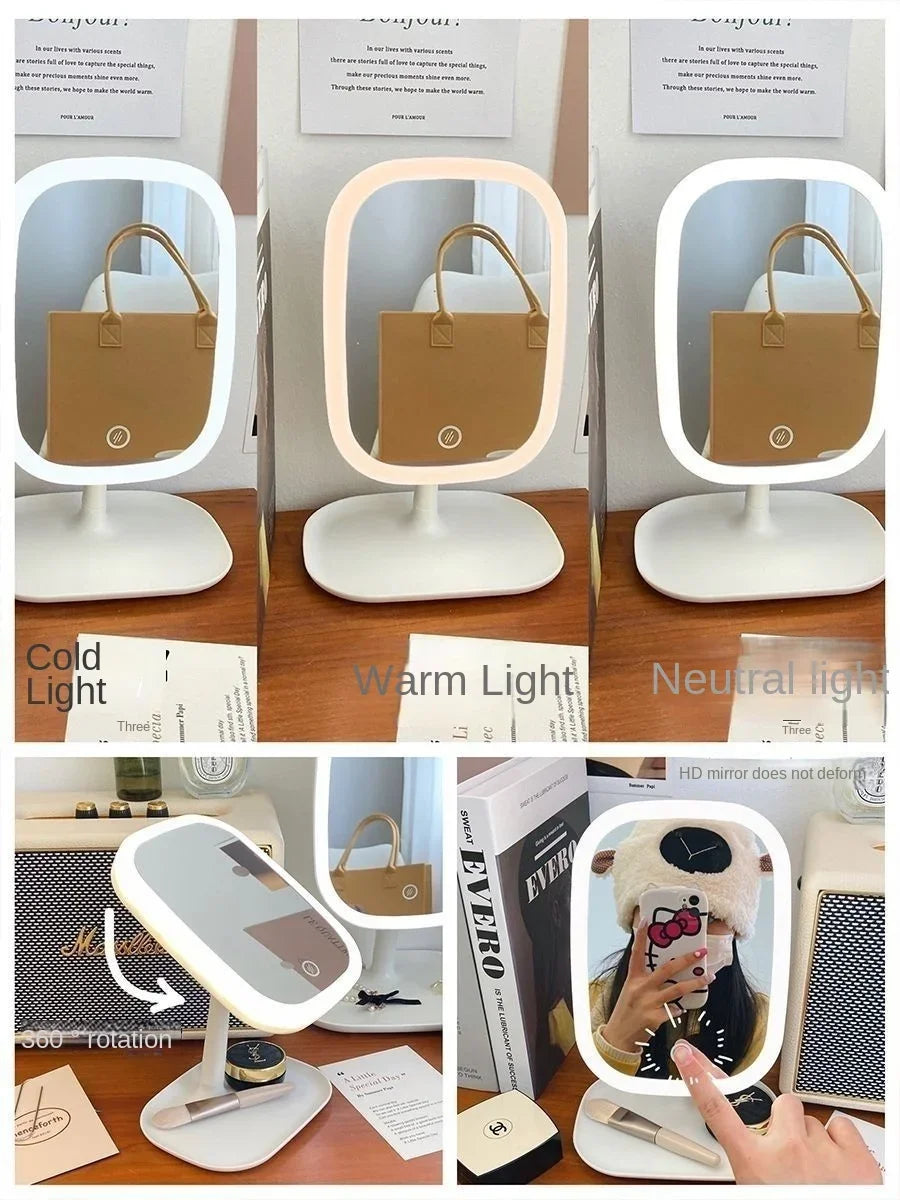 Touch Sensitive USB Rechargeable LED Vanity Mirror Multi Adjustable Lights Portable Cosmetic Mirror for Trip Home Beauty Makeup