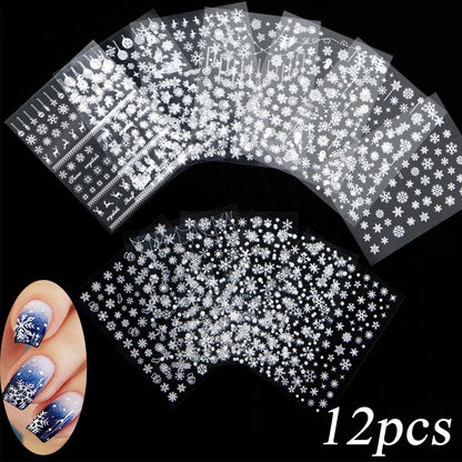 30Sheet/Set Christmas Nail Stickers 3D White Self Adhesive Snowflake Nail Sliders DIY Children New Year Stickers for Nails