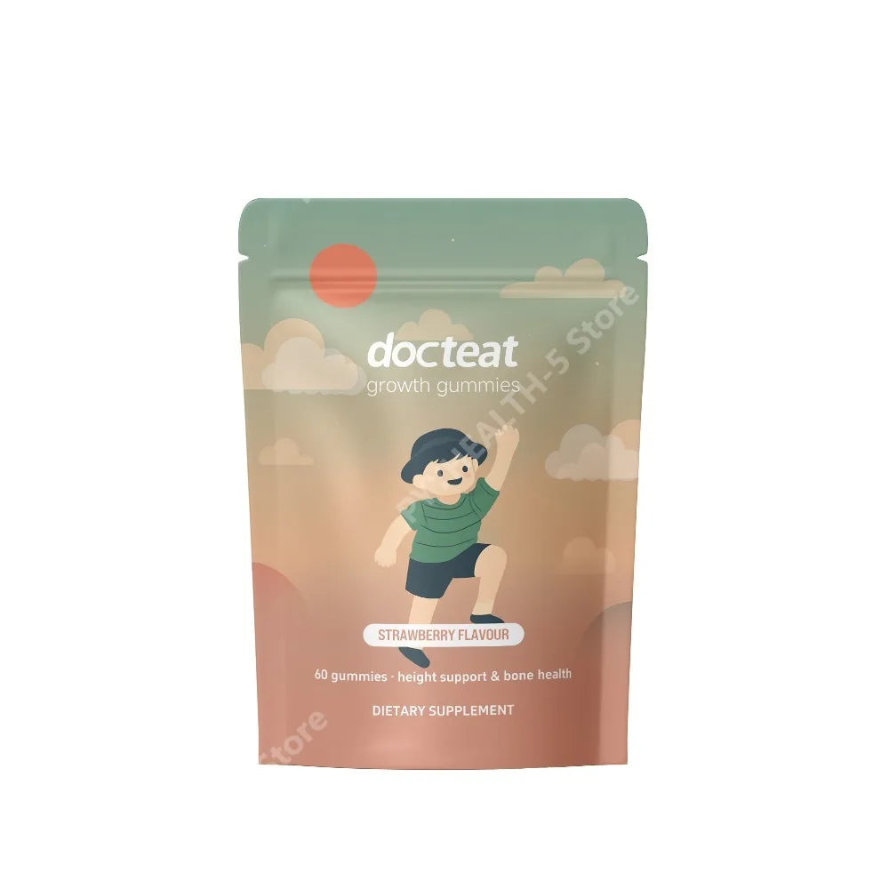 Docteat Growth Gummies for Kids Strawberry Flavor Chewable with Calcium Vitamin D and K 60 Gummies
