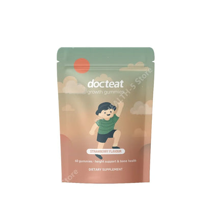 Docteat Growth Gummies for Kids Strawberry Flavor Chewable with Calcium Vitamin D and K 60 Gummies