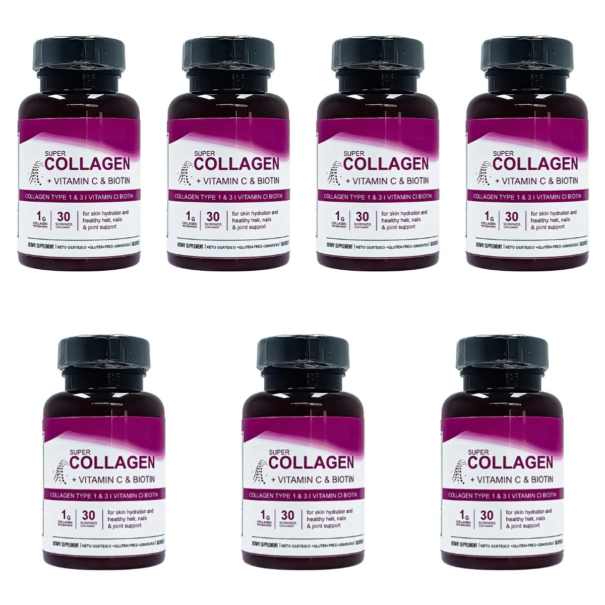 Collagen Capsules for Skin Hydration, Strong Hair & Nails Joint Support, Type 1 &3 Collagen with Vitamin C & Biotin, 60 Capsules