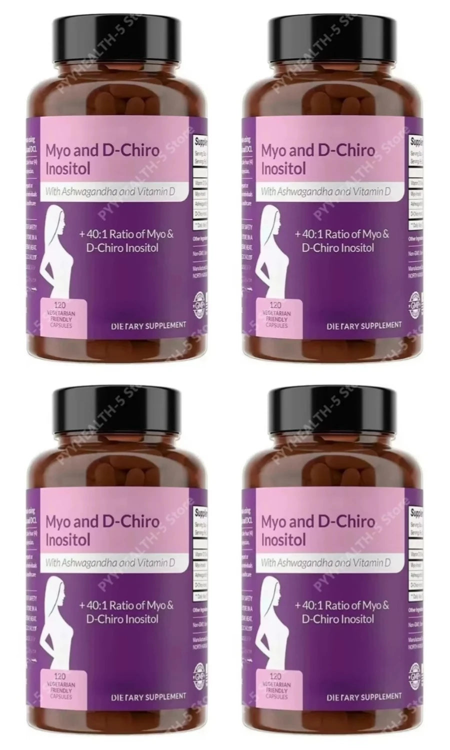 40:1 Myo-Inositol and D-Chiro Inositol Capsules, Vitamin D3 Ashwagandha, 120 Count Daily Wellness Supplement