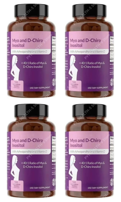 40:1 Myo-Inositol and D-Chiro Inositol Capsules, Vitamin D3 Ashwagandha, 120 Count Daily Wellness Supplement