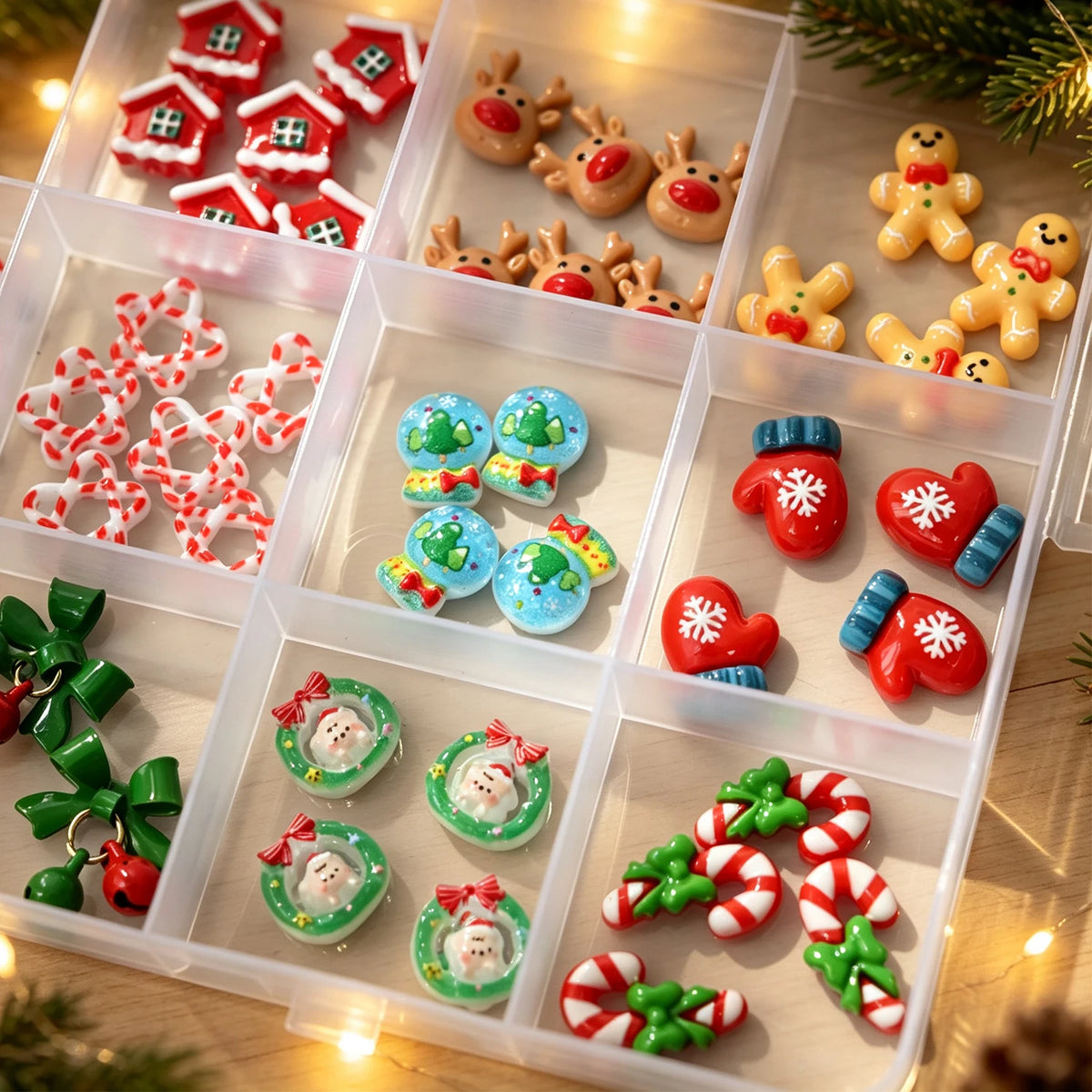 24grid 3D Kawaii Santa Claus/Snowman/Elk/Gloves/Bell/Candy/Christmas Tree Nail Charms Flatback Resin Xmas Winter Nail Rhinestone
