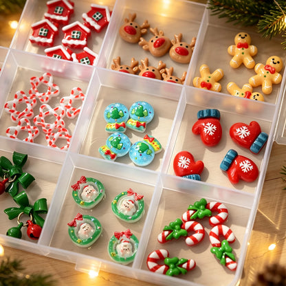 24grid 3D Kawaii Santa Claus/Snowman/Elk/Gloves/Bell/Candy/Christmas Tree Nail Charms Flatback Resin Xmas Winter Nail Rhinestone