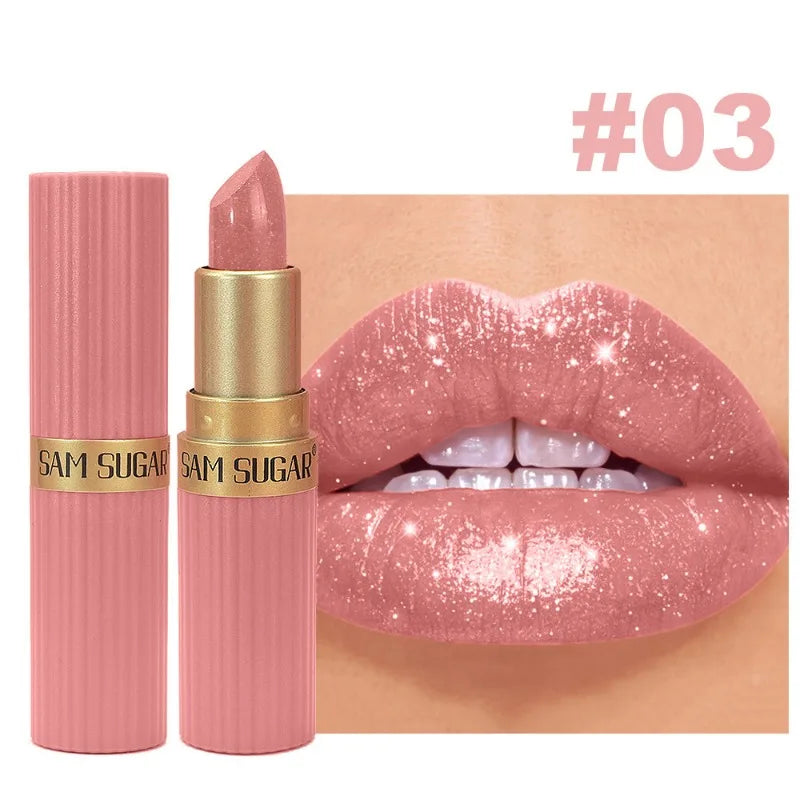 Pearlescent Pink Glitter Velvet Lipstick Waterproof Long Lasting Metallic Shimmer Diamond Lip Gloss Women Makeup Cosmetics