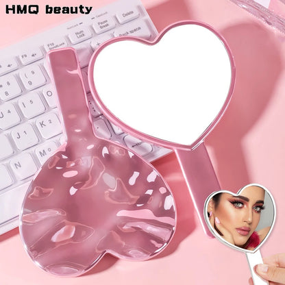 Eyelash Extension Handheld Makeup Mirror High Definition Heart Shape Hand Vanity Mirror For Women's Makeup Cosmetic Beauty Tools