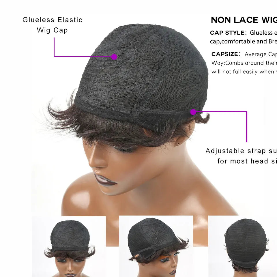 PIxie Cut Wigs for Black Women Human Hair Short Bob Wig Human Hair Wigs with Bangs Layered Style Bob Wigs for Women Machine