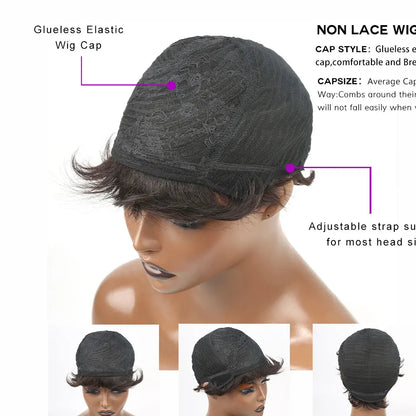 PIxie Cut Wigs for Black Women Human Hair Short Bob Wig Human Hair Wigs with Bangs Layered Style Bob Wigs for Women Machine