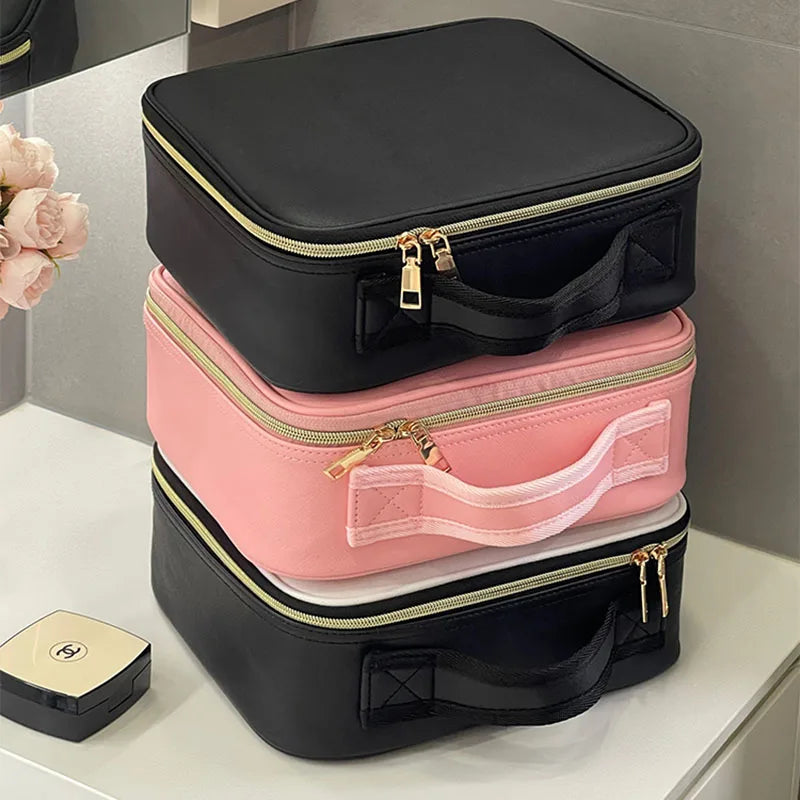 New PU Leather Cosmetic Bag For Women Professional Makeup Case Travel Toiletry Makeup Bag Beauty Nail ToolBox Make Up Handbag