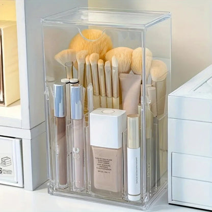 Dressing Table Storage Box Acrylic Makeup Brush Holder Transparent Adjustable Deskto Bathroom Waterproof Storage Accessories
