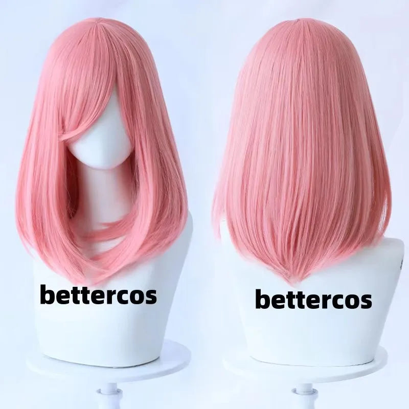 High Quality 40cm Medium Cosplay Wig With Bang Blond Pink Red White Gray Heat Resistant Synthetic Hair Wigs + Wig