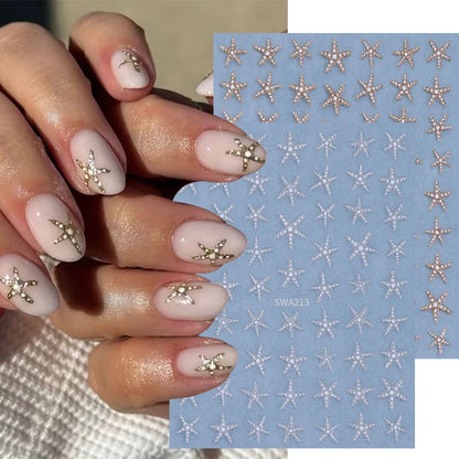 2pcs Summer Sea Star Nail Art Stickers Gold Silver Glitter Shell Starfish Nail Decals for DIY Manicure Soap Nail Decorations